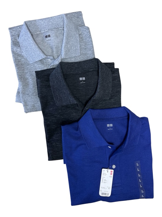 Uniqlo Other - Bundle of 3 Uniqlo Men’s Dry Pique Polos - Blue, Grey, Charcoal - Size L